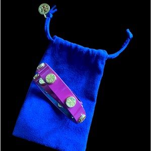 Tory Burch never worn purple patent leather with shiny gold logo studs